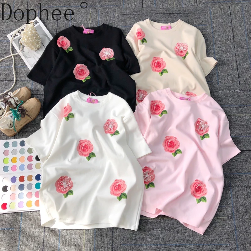 2025 New Korea Spring Summer Loose O-neck Pullover Top All-match Women Tshirts Beads Flowers Printing Casual Short Sleeve Tees
2025 New Korea Spring Summer Loose O-neck Pullover Top All-match Women Tshirts Beads Flowers Printing Casual Short Sleeve Tees