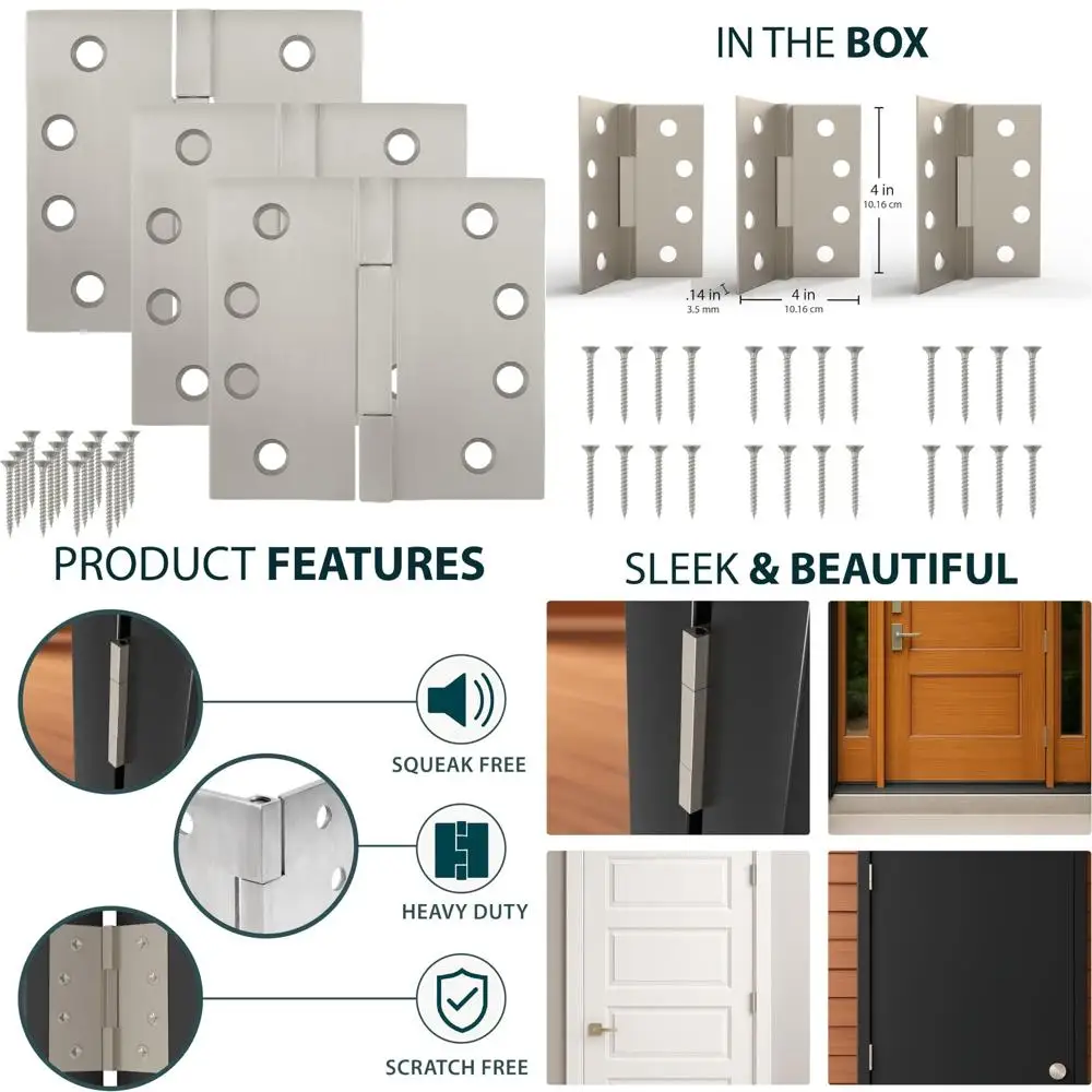 Stainless Steel Heavy Duty Door Hinges Interior 4x4 Square Corner Set for Bed, 3 Pack Strong Hinges
Stainless Steel Heavy Duty Door Hinges Interior 4x4 Square Corner Set for Bed, 3 Pack Strong Hinges