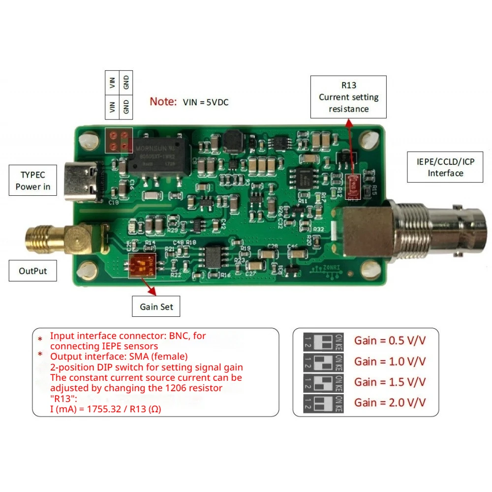 IEPE Interface Conversion Module 4mA Constant Current Source Adapter Vibration Acceleration Sensor Interface Module 5V Power
IEPE Interface Conversion Module 4mA Constant Current Source Adapter Vibration Acceleration Sensor Interface Module 5V Power