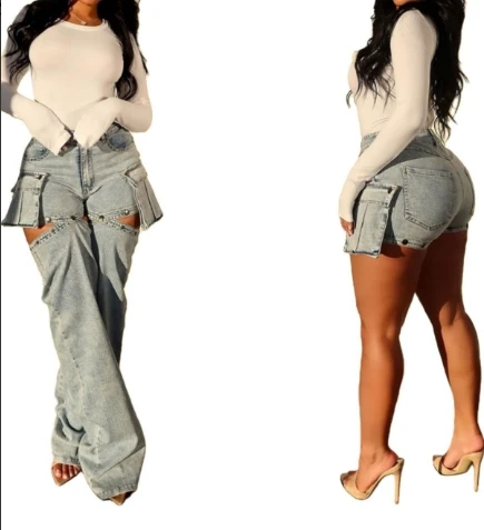 Woman Summer Detachable Trousers Casual Pockets Cargo Jeans Female Y2K Fashion Gothic Retro High Street Straight Leg Denim Pants
Woman Summer Detachable Trousers Casual Pockets Cargo Jeans Female Y2K Fashion Gothic Retro High Street Straight Leg Denim Pants
