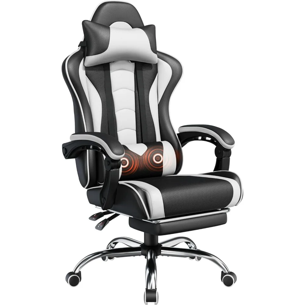 Gaming Chair, Massage Lumbar Support and Footrest Height Adjustable Ergonomic, Gaming Chair with Swivel Seat and Headrest
Gaming Chair, Massage Lumbar Support and Footrest Height Adjustable Ergonomic, Gaming Chair with Swivel Seat and Headrest