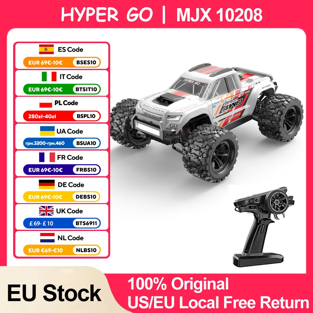 MJX 10208 V2 RC Car 4WD 1/10 Hyper Go 60KM/H 80KM/H Brushless Off-Road Vehicle 2.4G Remote Control Drift Monster Truck RC Toys
MJX 10208 V2 RC Car 4WD 1/10 Hyper Go 60KM/H 80KM/H Brushless Off-Road Vehicle 2.4G Remote Control Drift Monster Truck RC Toys