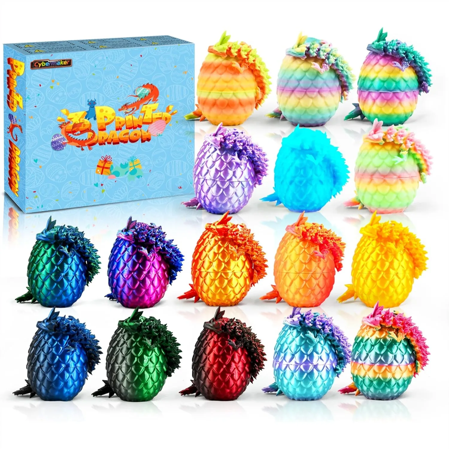 16PCS 3D Printed Dragon Eggs with Articulated Dragon Inside, Flexible Fidget Toy for Desk Decor, Birthday Gift for Kids Teens
16PCS 3D Printed Dragon Eggs with Articulated Dragon Inside, Flexible Fidget Toy for Desk Decor, Birthday Gift for Kids Teens