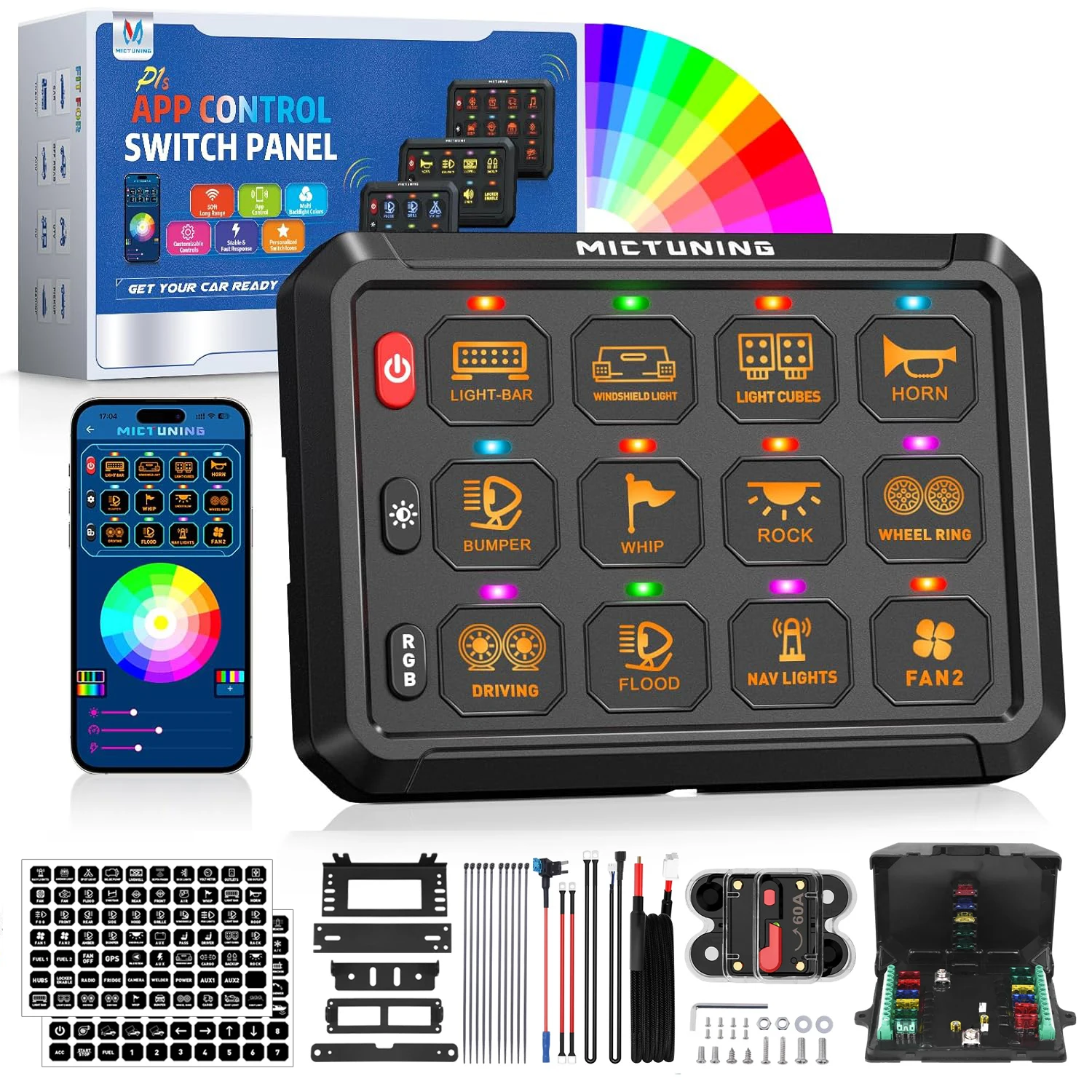 MICTUNING P1s 8/12 Gang Switch Panel App Control 5.5" RGB Multi-Colors,5-Level Brightness,Circuit Relay System Box for Truck
MICTUNING P1s 8/12 Gang Switch Panel App Control 5.5" RGB Multi-Colors,5-Level Brightness,Circuit Relay System Box for Truck
