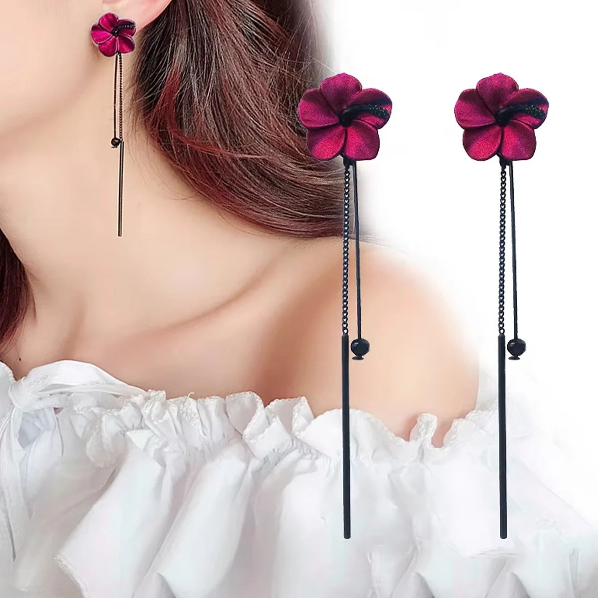 Vintage Red Rose Flower Tassel Stud Earrings For Women Temperament Long Hanging Pendant Dangle Korean Style Jewelry Gift
Vintage Red Rose Flower Tassel Stud Earrings For Women Temperament Long Hanging Pendant Dangle Korean Style Jewelry Gift