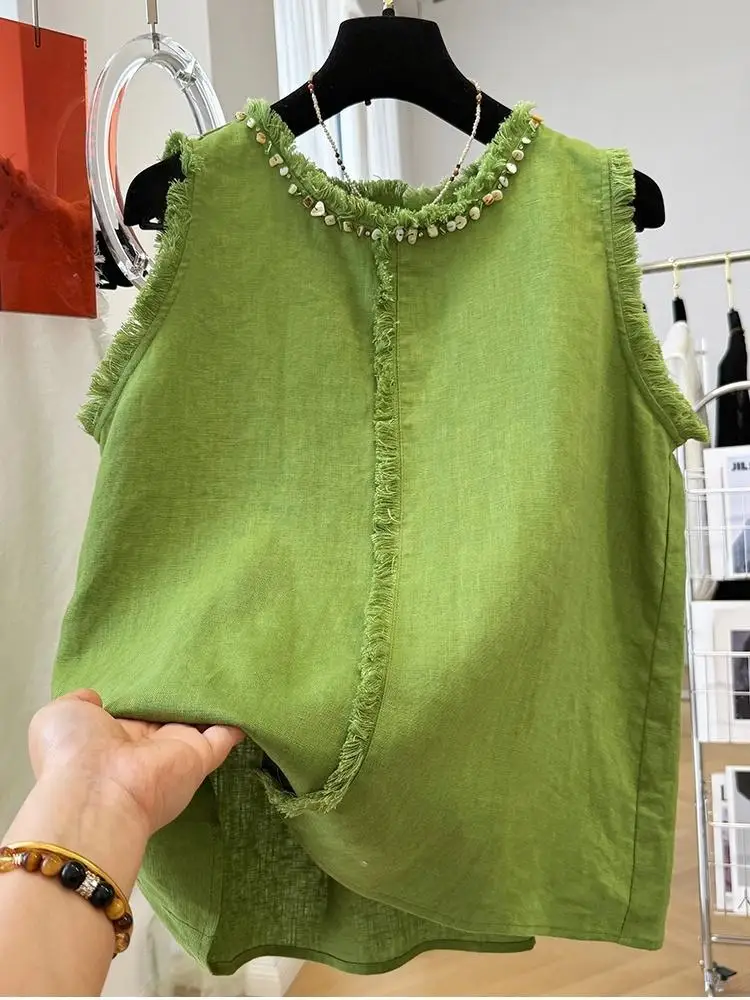 Design Heavy Industry Decoration Sleeveless Vest Exquisite Vest Women's Summer New Korean Style Sleeveless Top for Outerwear
Design Heavy Industry Decoration Sleeveless Vest Exquisite Vest Women's Summer New Korean Style Sleeveless Top for Outerwear