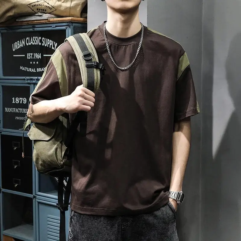 Vintage Contrast Loose T Shirts Summer New Short Sleeve Solid Patchwork Plus Size Youth Tops Tees Casual Fashion Men Clothing
Vintage Contrast Loose T Shirts Summer New Short Sleeve Solid Patchwork Plus Size Youth Tops Tees Casual Fashion Men Clothing