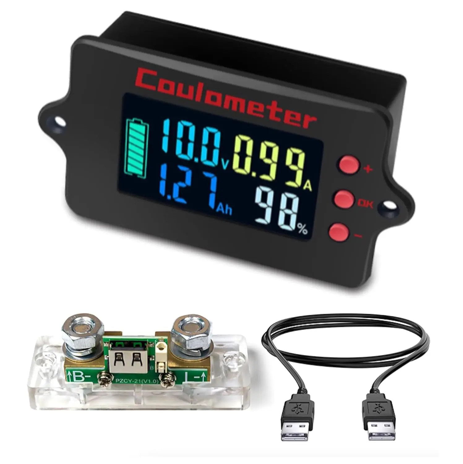Coulometer Shunt Monitor, 8-120V 500A LCD Digital Battery Monitor with USB Cable & Shunt
Coulometer Shunt Monitor, 8-120V 500A LCD Digital Battery Monitor with USB Cable & Shunt