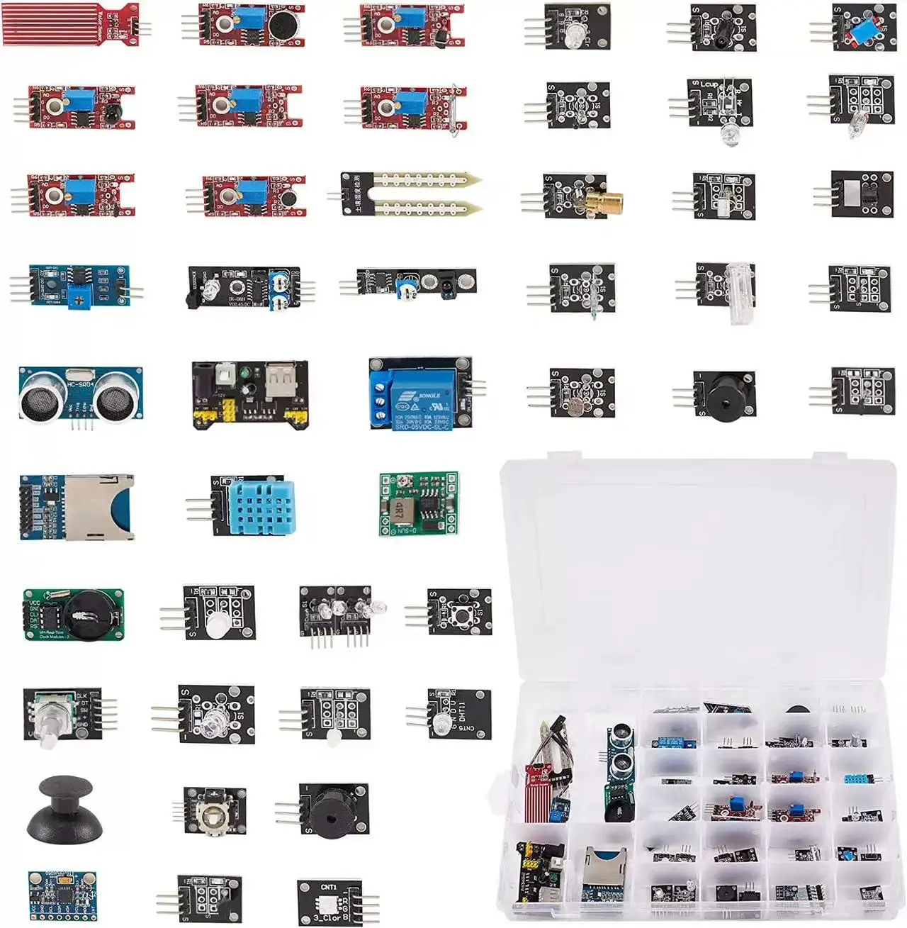 45PCS/37PCS Complete Sensor Modules Set, Universal for Arduino UNO R3, Raspberry Pi & DIY Smart Robot Car Projects
45PCS/37PCS Complete Sensor Modules Set, Universal for Arduino UNO R3, Raspberry Pi & DIY Smart Robot Car Projects