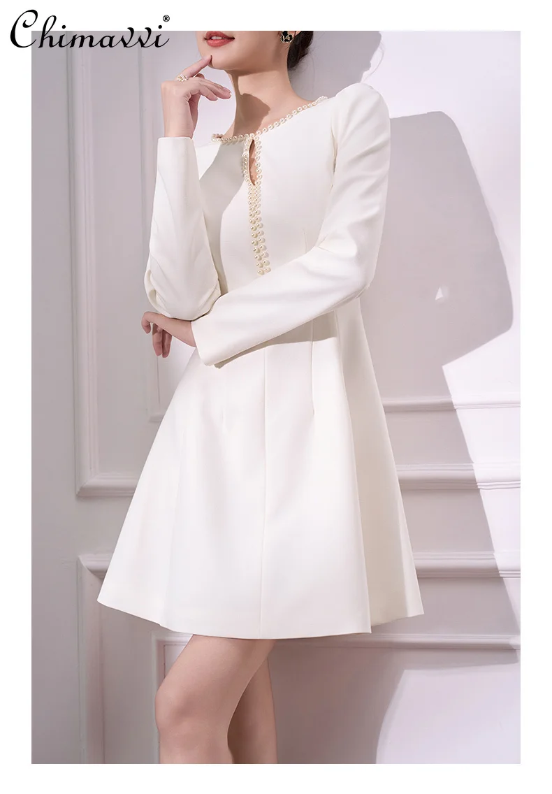 French Elegant Temperament Engagement Party Dress Beaded Crew Neck Long Sleeve High Waist Slim A-line White Short Dress Women
French Elegant Temperament Engagement Party Dress Beaded Crew Neck Long Sleeve High Waist Slim A-line White Short Dress Women