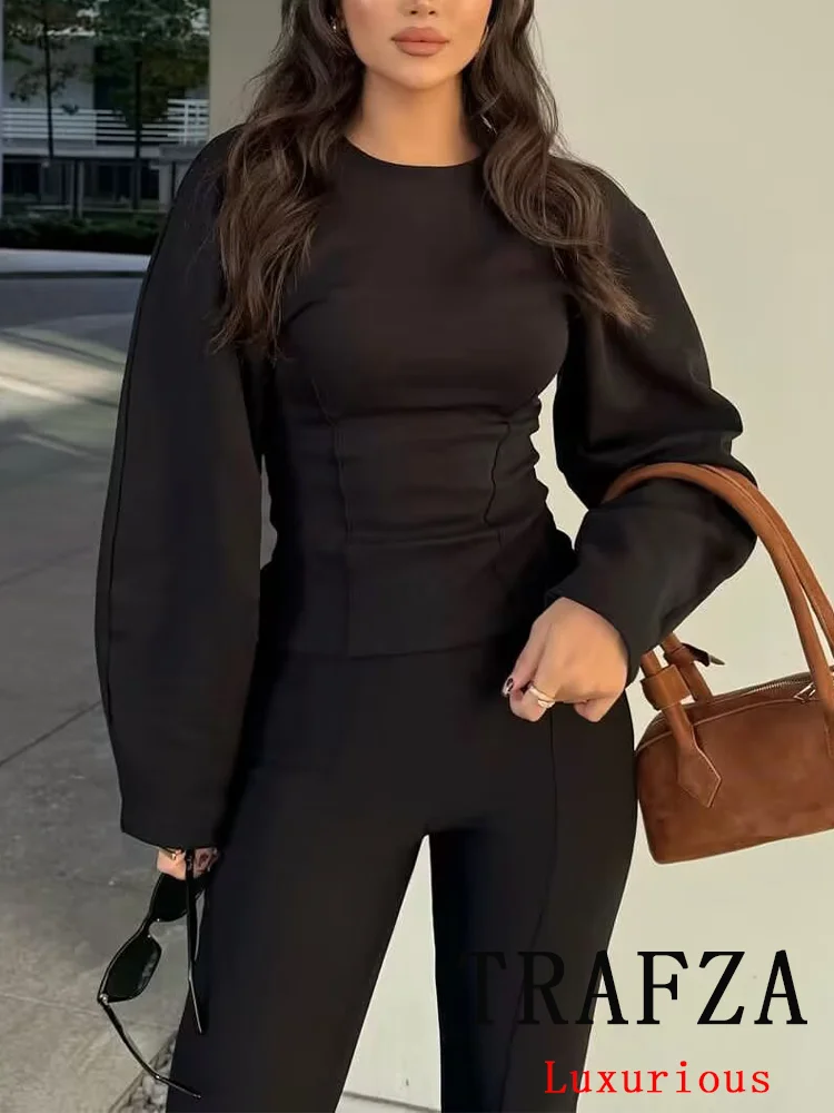 TRAFZA Casual Chic Solid Women Suit O-Neck Long Sleeve Pullover Top Elastic Long Straight Pants Fashion 2025 Spring Summer Sets
TRAFZA Casual Chic Solid Women Suit O-Neck Long Sleeve Pullover Top Elastic Long Straight Pants Fashion 2025 Spring Summer Sets