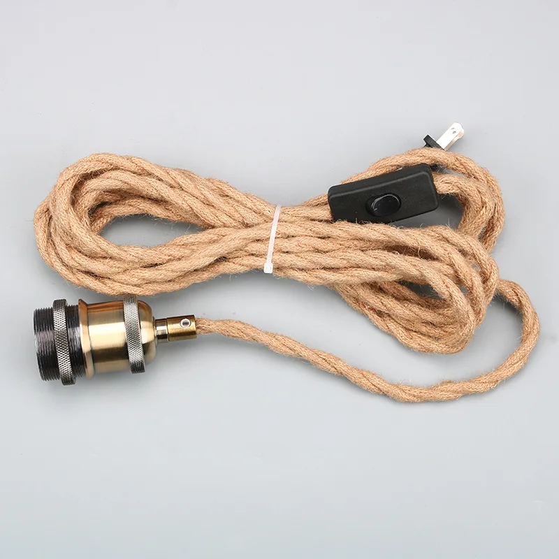 American standard E26 spiral hemp rope lamp head with wire and switch retro hanging wire lamp holder power cord
American standard E26 spiral hemp rope lamp head with wire and switch retro hanging wire lamp holder power cord