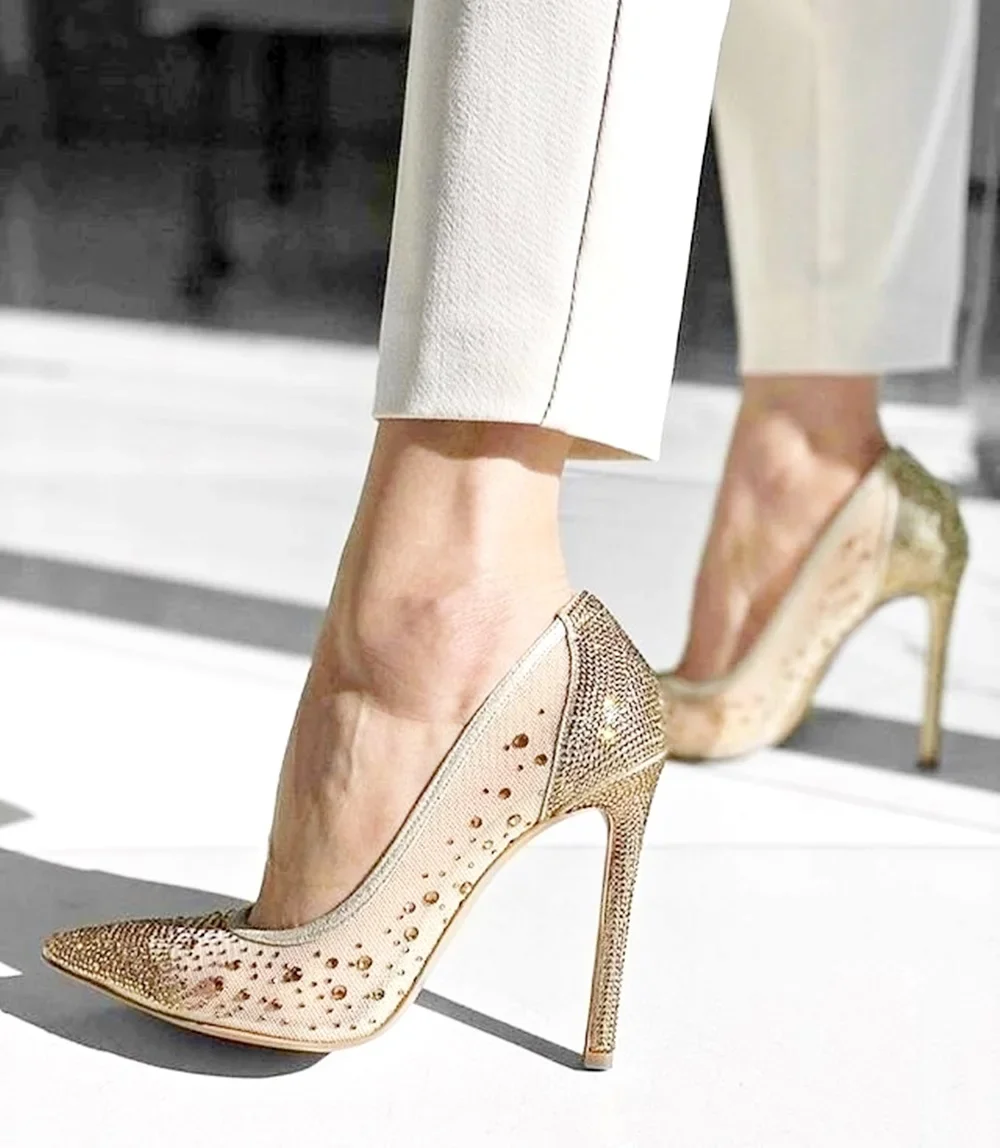 Choudory Women Luxury Bling Bling Gold Crystal Wedding Shoes Sexy Mesh Rhinestone Thin High Heel Dress Pumps Pointed Toe Shallow
Choudory Women Luxury Bling Bling Gold Crystal Wedding Shoes Sexy Mesh Rhinestone Thin High Heel Dress Pumps Pointed Toe Shallow