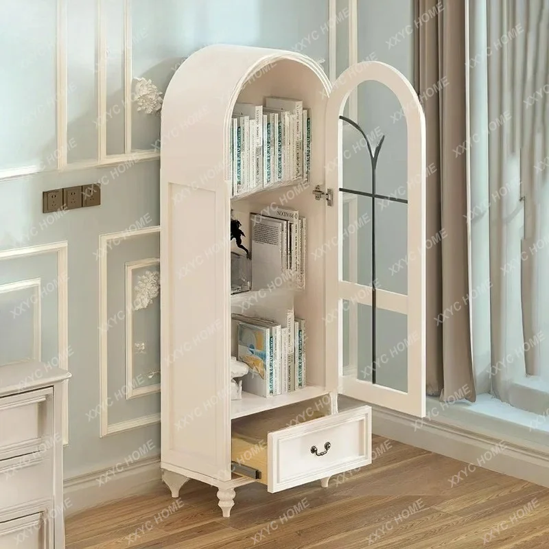arched solid wood bookcase retro white cream wind French glass door short small apartment custom figure
arched solid wood bookcase retro white cream wind French glass door short small apartment custom figure