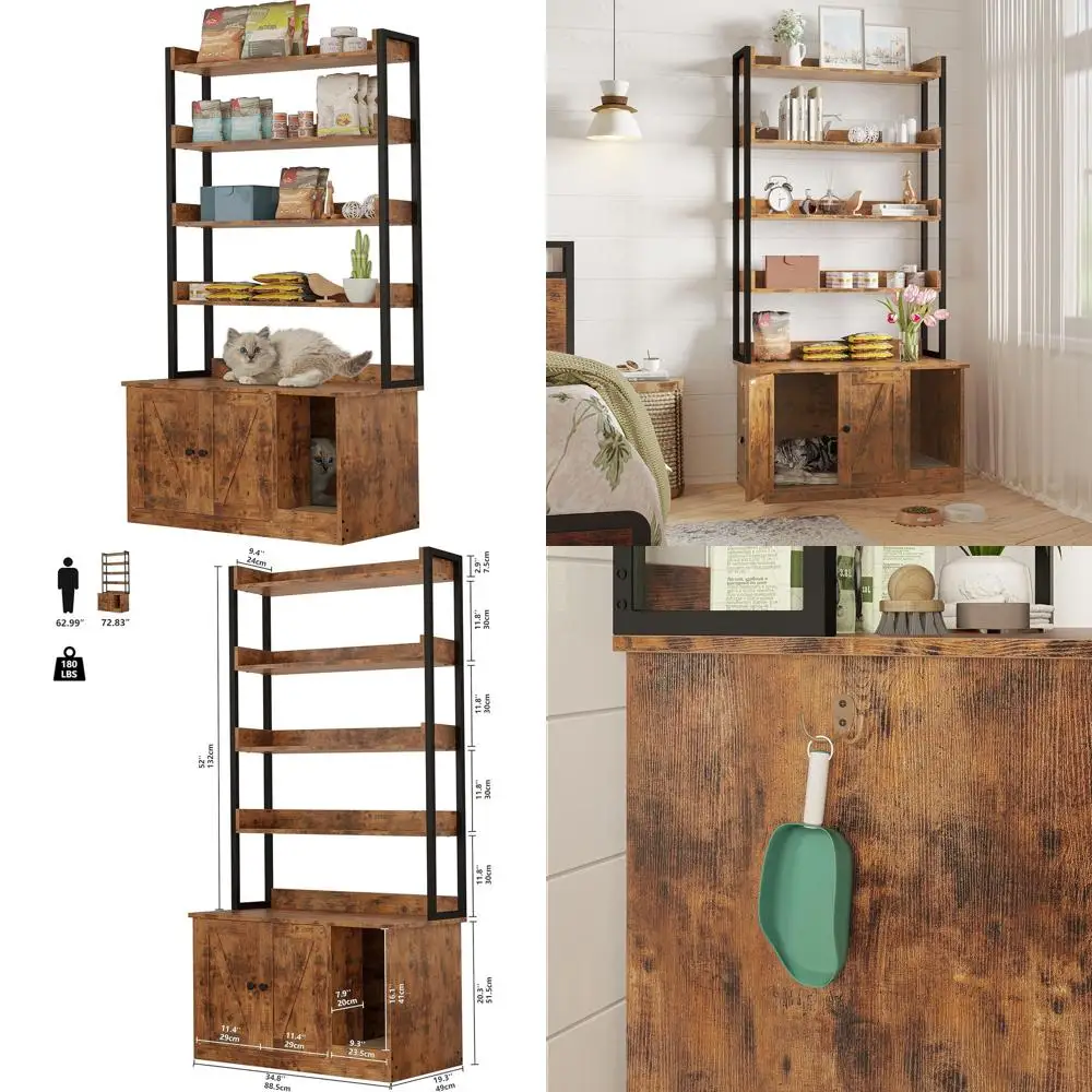 Large Vintage Brown Wooden Litter Box Enclosure with 4 Shelves and Scratch-Resistant Cover
Large Vintage Brown Wooden Litter Box Enclosure with 4 Shelves and Scratch-Resistant Cover