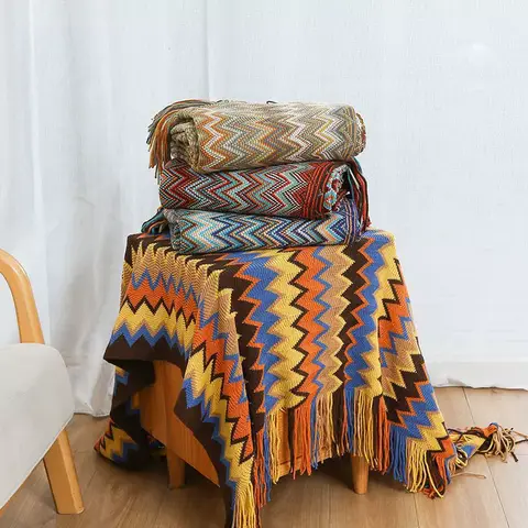 Bohemian Throw Blanket And Bedspread Large Cozy Home Decoration Sofa Cover Colorful Striped Knitted Blanket Hotel Bed End Cover