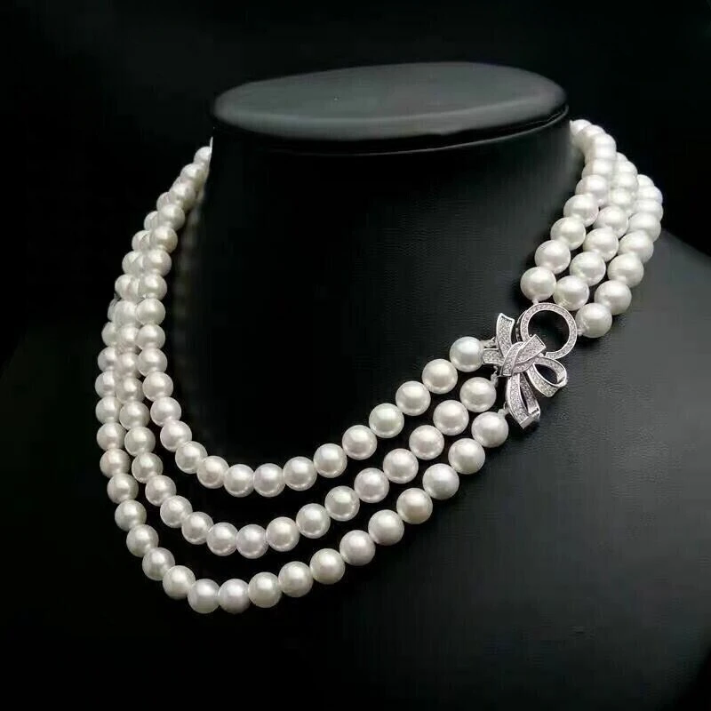 Three-strand AAAA + Natural Nanhai 8-9mm White Pearl Women's Necklace 18 "19" 20 "925 Silver
Three-strand AAAA + Natural Nanhai 8-9mm White Pearl Women's Necklace 18 "19" 20 "925 Silver