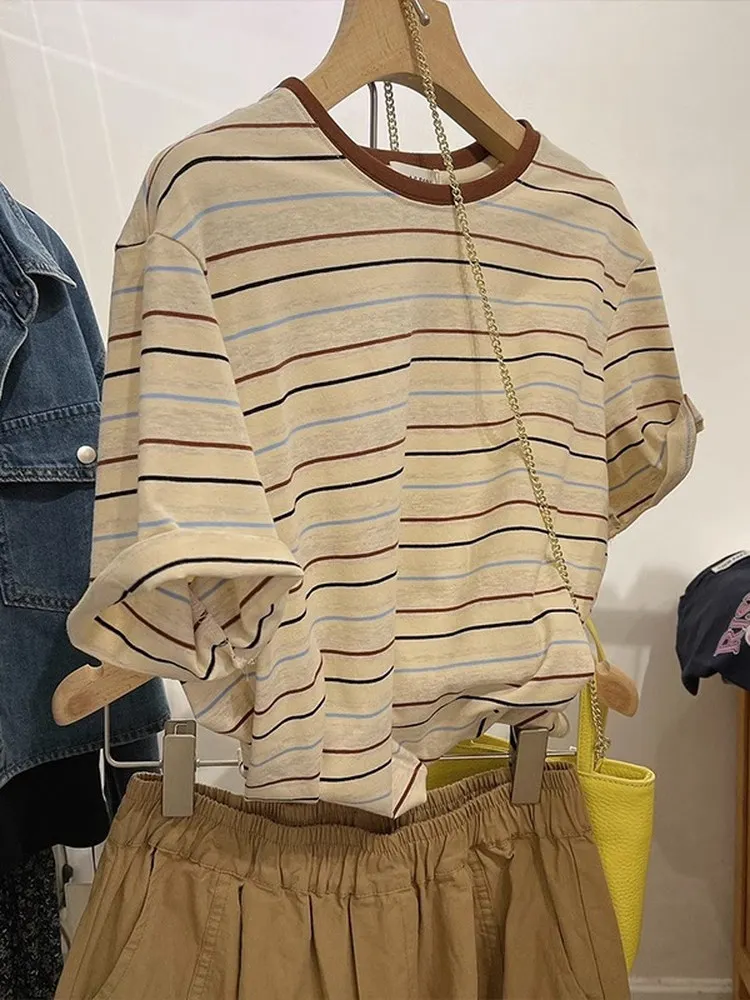 Unisex Pure Cotton Striped Short Sleeve T-Shirt Outlet Summer Fashionable Men's Loose Fit round Neck Top Outdoor Commute Wear
Unisex Pure Cotton Striped Short Sleeve T-Shirt Outlet Summer Fashionable Men's Loose Fit round Neck Top Outdoor Commute Wear