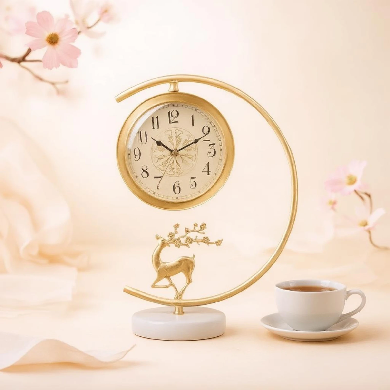 Brass Desk Clock Round Face Deer Ornament Clock Home Decor Curved Frame Gold-Tone
Brass Desk Clock Round Face Deer Ornament Clock Home Decor Curved Frame Gold-Tone