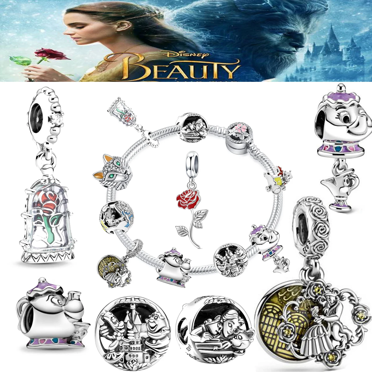 Miniso Disney Beauty and the Beast 925 Sterling Silver Eternal Rose in Teapot Bead Fit Original Bracelets DIY Lady Girl Jewelry
Miniso Disney Beauty and the Beast 925 Sterling Silver Eternal Rose in Teapot Bead Fit Original Bracelets DIY Lady Girl Jewelry