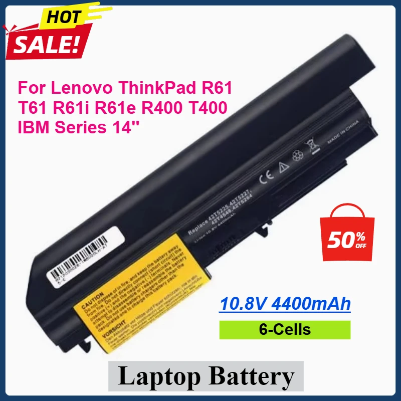 10.8V 4400mAh 6-Cells Laptop Battery for Lenovo ThinkPad R61 T61 R61i R61e R400 T400 IBM Series 14'' Replacement Batteries
10.8V 4400mAh 6-Cells Laptop Battery for Lenovo ThinkPad R61 T61 R61i R61e R400 T400 IBM Series 14'' Replacement Batteries