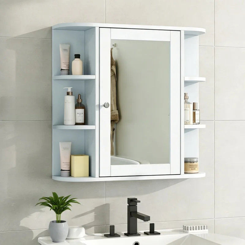 White Bathroom Wall Cabinet with Mirror, Adjustable Shelf, 6 Open Shelves, Storage Cabinet with Doors
White Bathroom Wall Cabinet with Mirror, Adjustable Shelf, 6 Open Shelves, Storage Cabinet with Doors