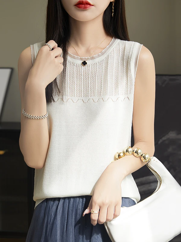 Ele Design Hollow out Lace round Ne Svel Knitted Vest Women Pure Color Inner Silk Wool Base Layer
Ele Design Hollow out Lace round Ne Svel Knitted Vest Women Pure Color Inner Silk Wool Base Layer