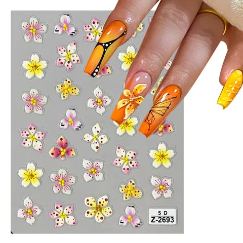 5D Embossed Floral Nail Stickers Multiple Styles Relief Spring Flowers Nail Art Decals Shell-Light for Women DIY Manicure Decor