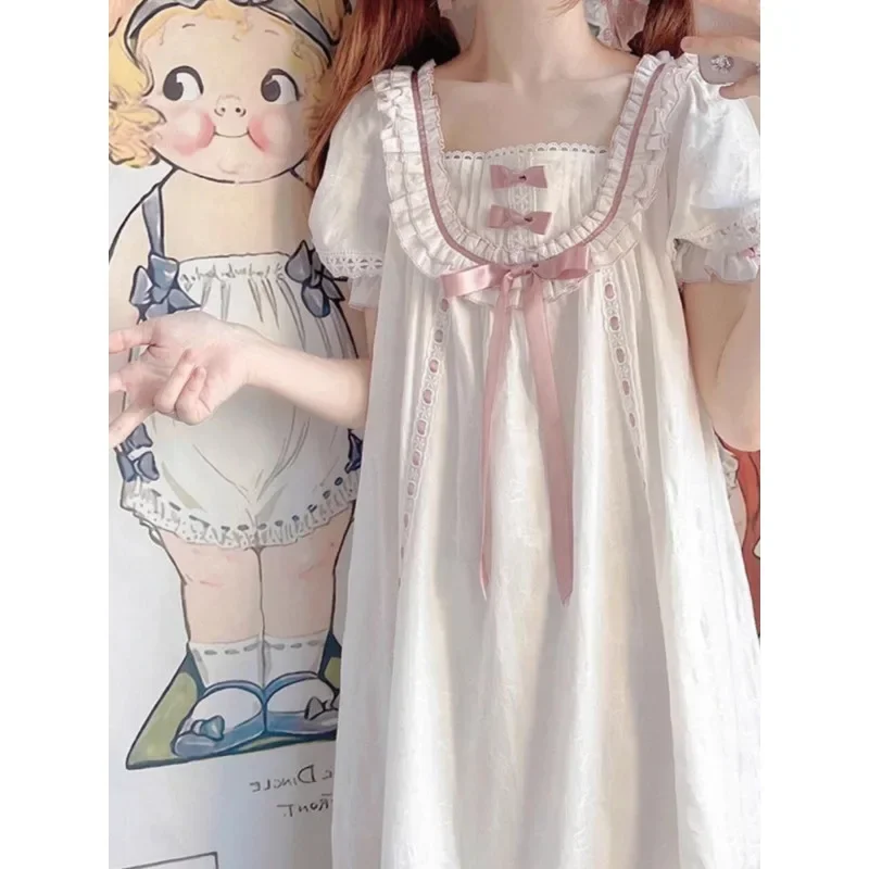 Large Size Sweet Pink Bow Thin Dress Women's Clothing Kawaii Ruffled Short Sleeve Mid Dresses Female Summer Soft Girl Nightdress
Large Size Sweet Pink Bow Thin Dress Women's Clothing Kawaii Ruffled Short Sleeve Mid Dresses Female Summer Soft Girl Nightdress