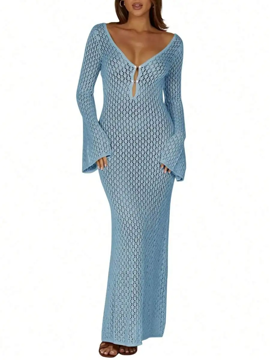 Womens V Neck Crochet Maxi Cover Up Dress Long Sleeve Beach Swim Vacation
Womens V Neck Crochet Maxi Cover Up Dress Long Sleeve Beach Swim Vacation