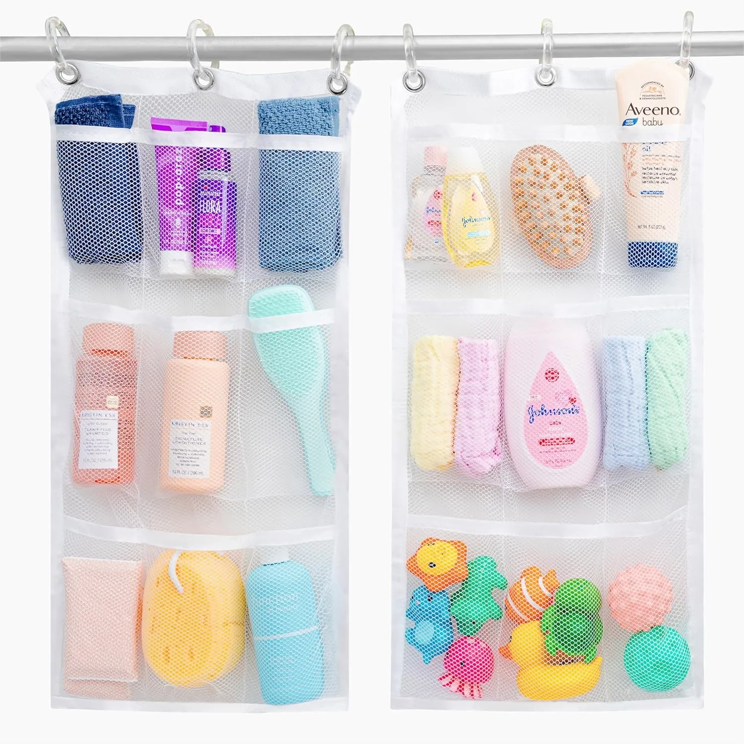 Shower Hanging Organizer 2-Pack - 9 Pocket Mesh Caddy with Deep Storage for Bathroom Toiletries and Kids Bath Toys - Hang on
Shower Hanging Organizer 2-Pack - 9 Pocket Mesh Caddy with Deep Storage for Bathroom Toiletries and Kids Bath Toys - Hang on