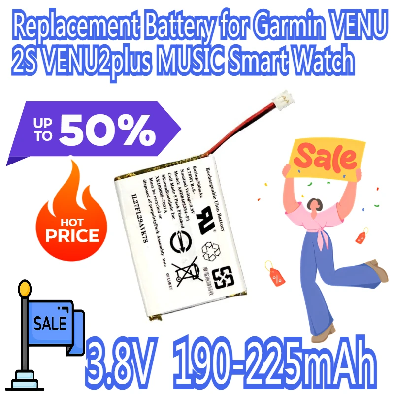 3.8V Replacement Battery for Garmin VENU 2S VENU2plus MUSIC Smart Watch 190-225mAh
3.8V Replacement Battery for Garmin VENU 2S VENU2plus MUSIC Smart Watch 190-225mAh