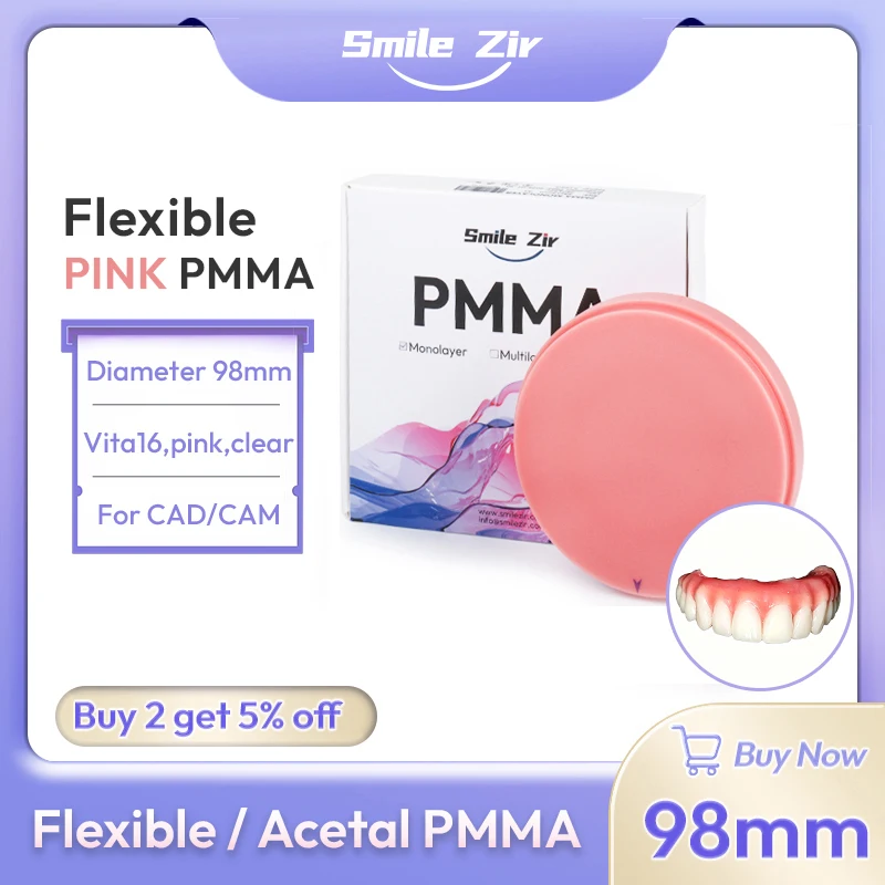 smile_zir Dental Pink Acetal Flexible PMMA Disc Resin Blocks Clear Color Dental Lab 98mm CAD/ CAM Vita 16 Dentistry Materials
smile_zir Dental Pink Acetal Flexible PMMA Disc Resin Blocks Clear Color Dental Lab 98mm CAD/ CAM Vita 16 Dentistry Materials