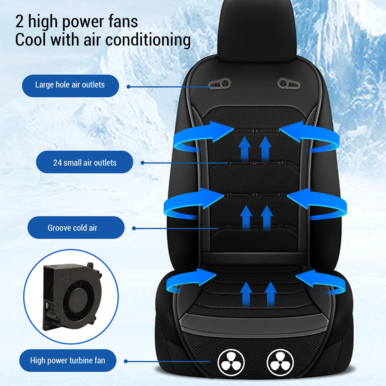 Охлаждающий чехол для автомобильного сиденья с 2 вентиляторами, 24 воздуховодами, DC 12/24В, бесступенчатая регулировка скорости вентиляции, вентилируемая подушка для авто с охлаждением одним нажатием
Охлаждающий чехол для автомобильного сиденья с 2 вентиляторами, 24 воздуховодами, DC 12/24В, бесступенчатая регулировка скорости вентиляции, вентилируемая подушка для авто с охлаждением одним нажатием