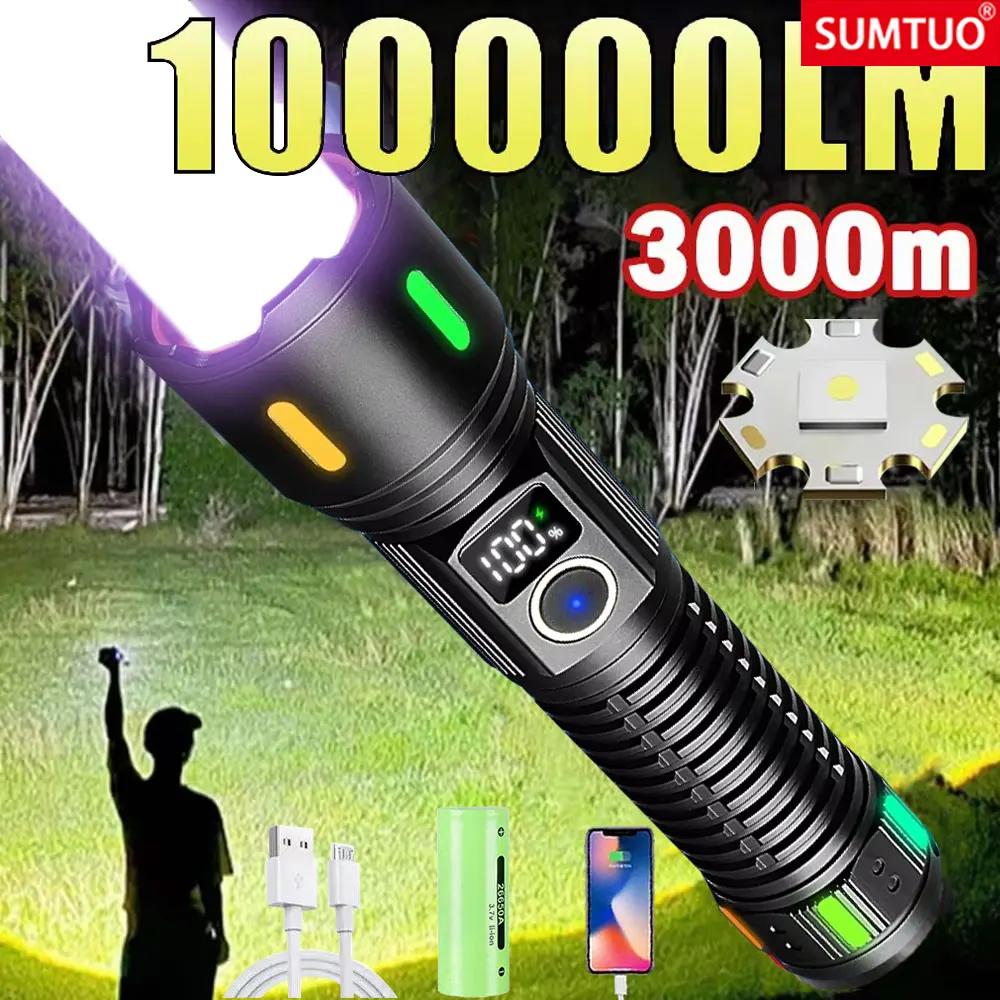 High Power 10000000LM White Laser Flashlight Strong Light Rechargeable Torch Super Bright Lamp Outdoor Camping Tactical Lantern
High Power 10000000LM White Laser Flashlight Strong Light Rechargeable Torch Super Bright Lamp Outdoor Camping Tactical Lantern