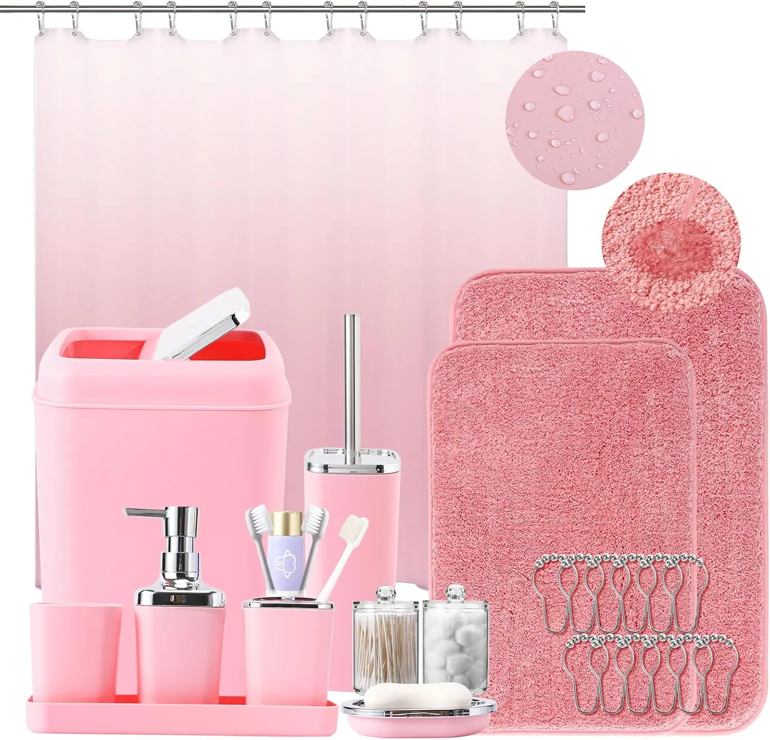 Pink Ombre Bathroom Set with Non-Slip Rugs and Waterproof Shower Curtain, Complete Home Accessory
Pink Ombre Bathroom Set with Non-Slip Rugs and Waterproof Shower Curtain, Complete Home Accessory