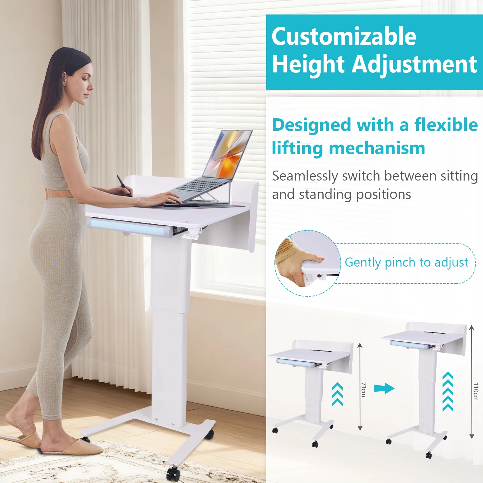 Laptop Workstation Desk with Wheels Mobile Podium Stand Adjustable Height with Storage Tray for Presentations & Public Speaking
Laptop Workstation Desk with Wheels Mobile Podium Stand Adjustable Height with Storage Tray for Presentations & Public Speaking