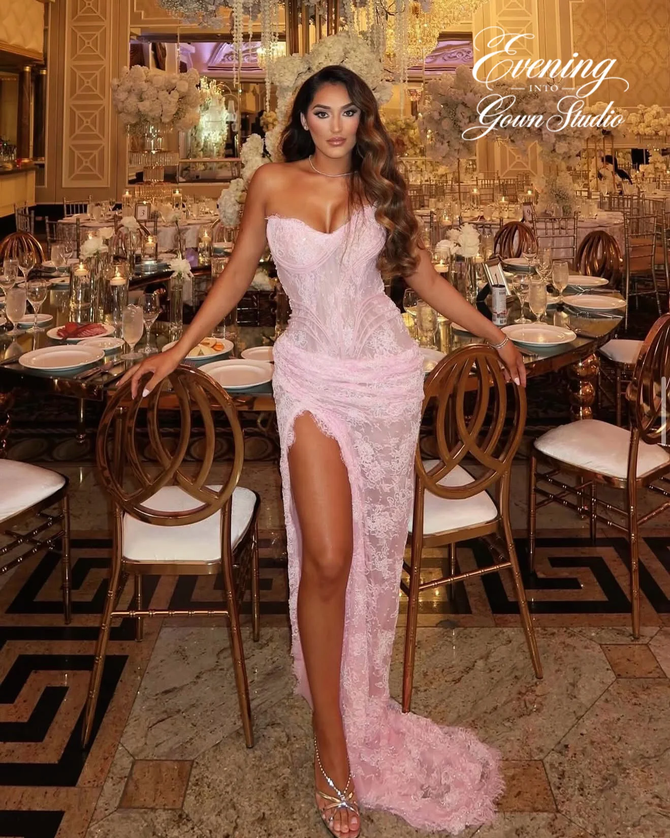 Customized Prom Gowns Pink Lace Mermaid Sleeveless Vestidos De Noche Floor-Length High Side Slit Womens Evening Dresses
Customized Prom Gowns Pink Lace Mermaid Sleeveless Vestidos De Noche Floor-Length High Side Slit Womens Evening Dresses