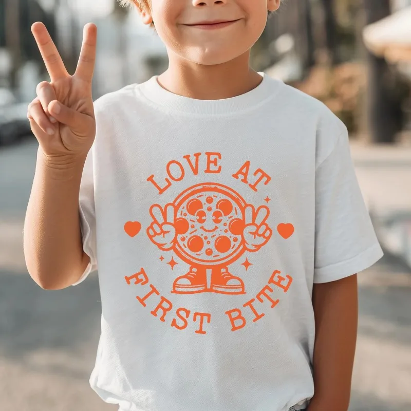 Love at First Bite Kids Pizza Shirt Funny Valentines Day Tee Children's and Parent's Clothing for Both Boys and Girls
Love at First Bite Kids Pizza Shirt Funny Valentines Day Tee Children's and Parent's Clothing for Both Boys and Girls