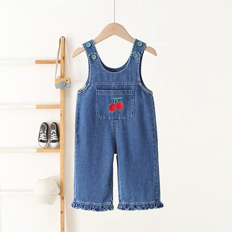 Autumn Winter Denim Kids Overalls For Girls Cherry Embroidery Ruffle Children's Jeans Pants With Pocket Fashion Toddler Jumpsuit
Autumn Winter Denim Kids Overalls For Girls Cherry Embroidery Ruffle Children's Jeans Pants With Pocket Fashion Toddler Jumpsuit