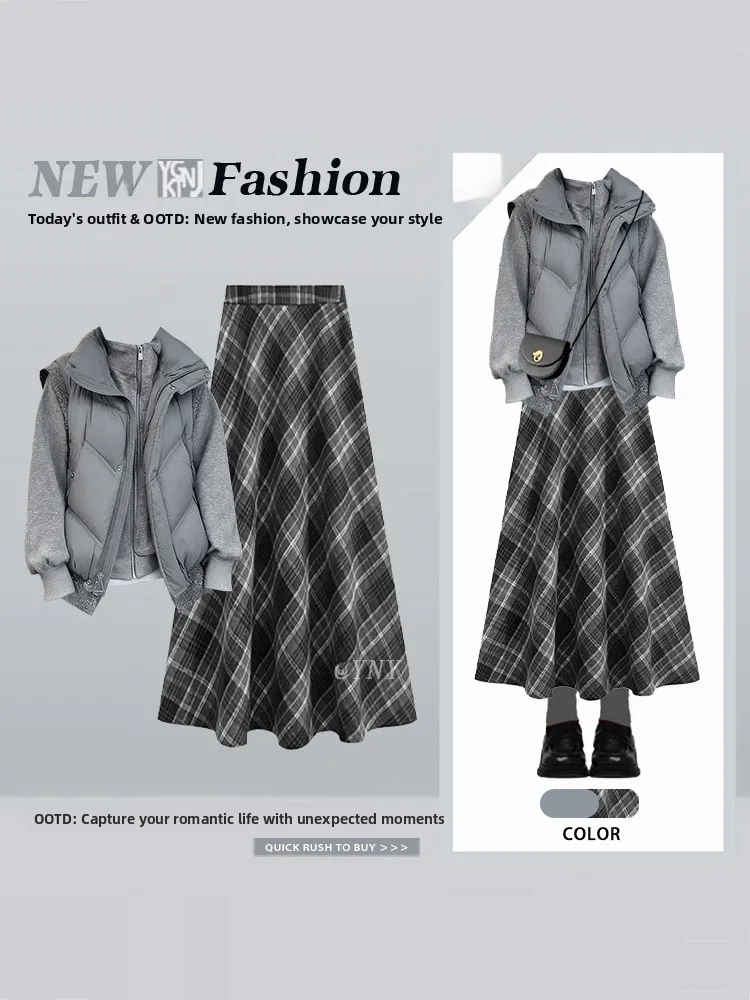 Korean College Style Women's Winter Hoodie Cotton Jacket Vest Plaid Skirt Anti-Aging Fashion Two-Piece Set round Neck Lo...
Korean College Style Women's Winter Hoodie Cotton Jacket Vest Plaid Skirt Anti-Aging Fashion Two-Piece Set round Neck Lo...