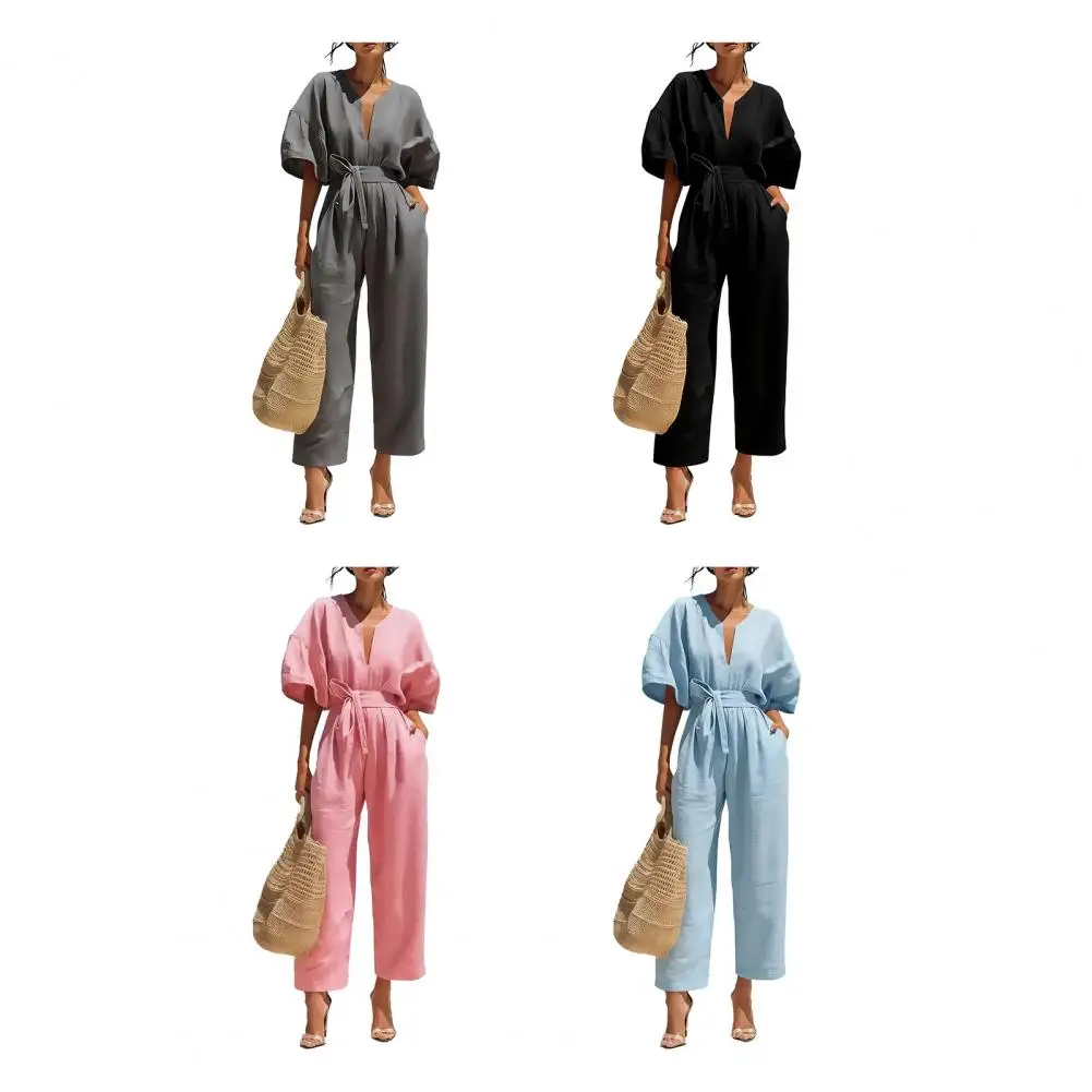 Fashion Solid Jumpsuit For Women Casual Short Sleeve V Neck Lace-Up Wide Leg Pants Jumpsuits Lady Summer Holiday Womens Clothing
Fashion Solid Jumpsuit For Women Casual Short Sleeve V Neck Lace-Up Wide Leg Pants Jumpsuits Lady Summer Holiday Womens Clothing