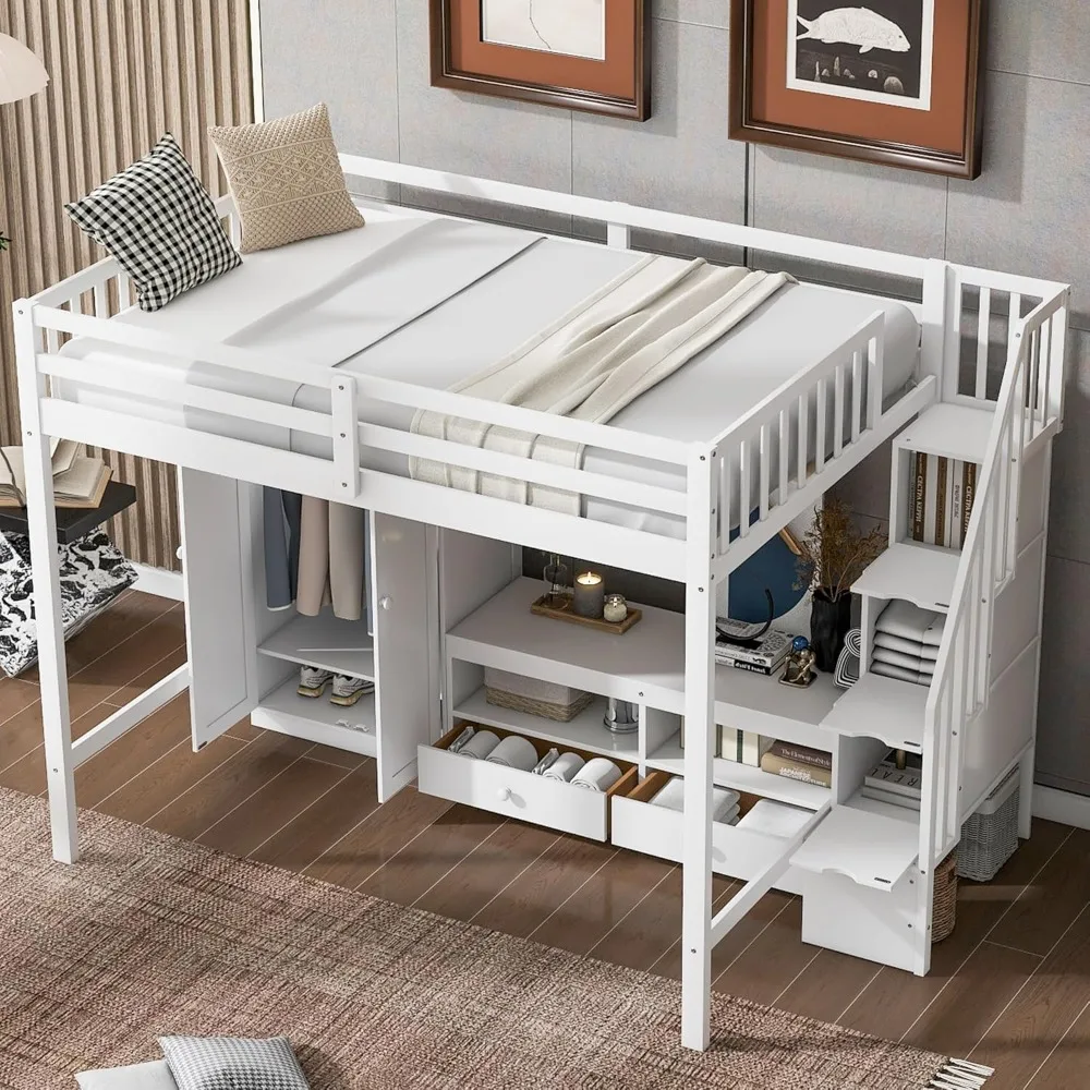 Harper & Bright Designs Loft Bed Full Size with Wardrobe and Shelves, Heavy Duty Full Loft Bed Frame with Storage, Solid Wood Lo
Harper & Bright Designs Loft Bed Full Size with Wardrobe and Shelves, Heavy Duty Full Loft Bed Frame with Storage, Solid Wood Lo