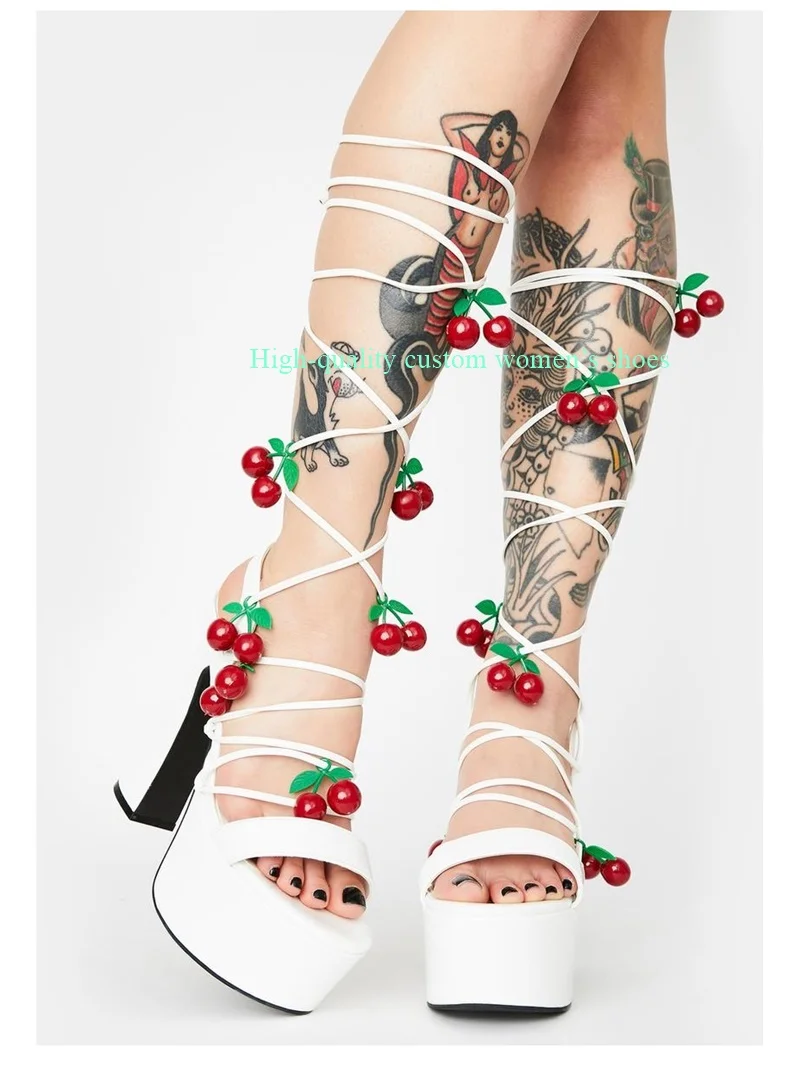 Round Head With Exposed Toe Ankle Cross Straps Summer Sandals Red Cherry Decoration Chunky High Heels Luxury Women's Shoes
Round Head With Exposed Toe Ankle Cross Straps Summer Sandals Red Cherry Decoration Chunky High Heels Luxury Women's Shoes