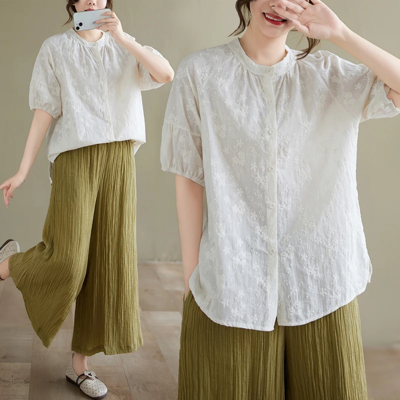Large Size Embroidered Cotton Linen Shirt Women's Fashionable Summer New Style Breathable Comfortable Short Sleeve Shirt
Large Size Embroidered Cotton Linen Shirt Women's Fashionable Summer New Style Breathable Comfortable Short Sleeve Shirt