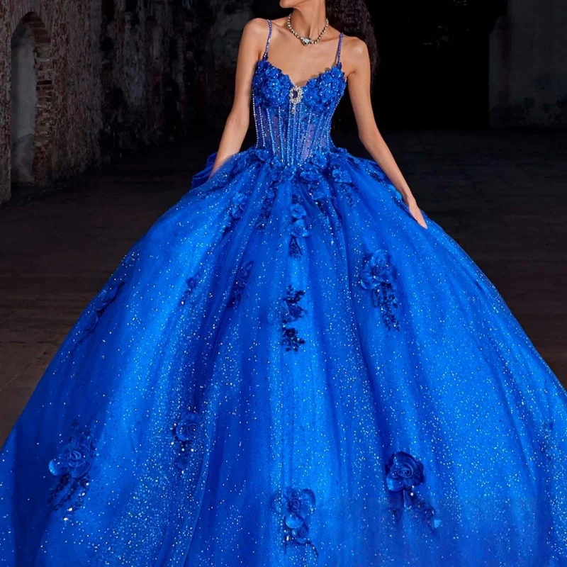 Shiny royal blue Quinceanera Dress off-shoulder Lace glitter 3D flower decal tail Bow vestidos de 15 Quinceanera Customize
Shiny royal blue Quinceanera Dress off-shoulder Lace glitter 3D flower decal tail Bow vestidos de 15 Quinceanera Customize