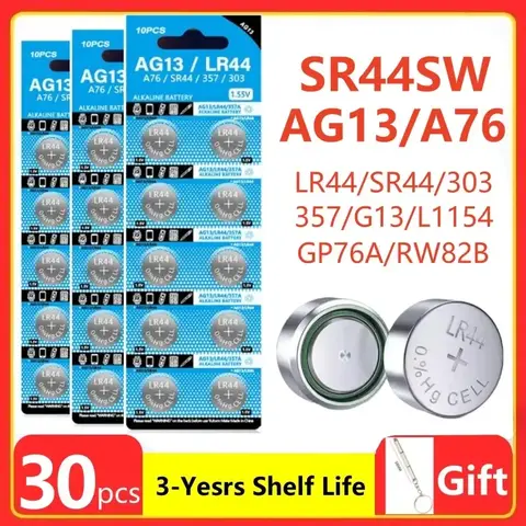 30PCS AG13 LR44 A76 Button Cell Coin Alkaline Battery 1.5V SR44SW pila 357 303 for Watches Toys No Mercury lithium battery pack