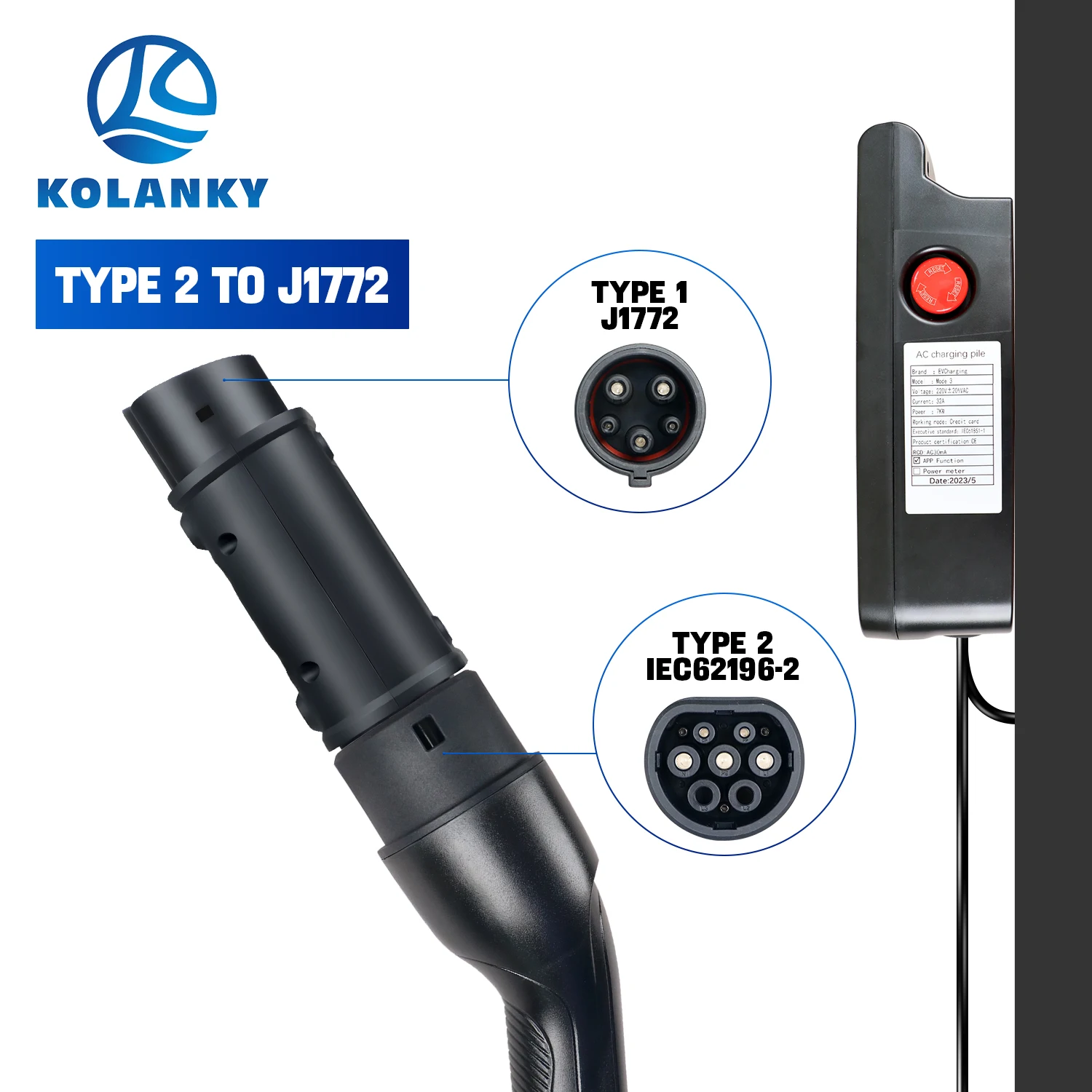 Kolanky 32A 7.2kw EV Charger Adapter Type2 IEC 62196 To Type1 J1772 Converter Home AC Charging For US Electric Vehicle Cars
Kolanky 32A 7.2kw EV Charger Adapter Type2 IEC 62196 To Type1 J1772 Converter Home AC Charging For US Electric Vehicle Cars