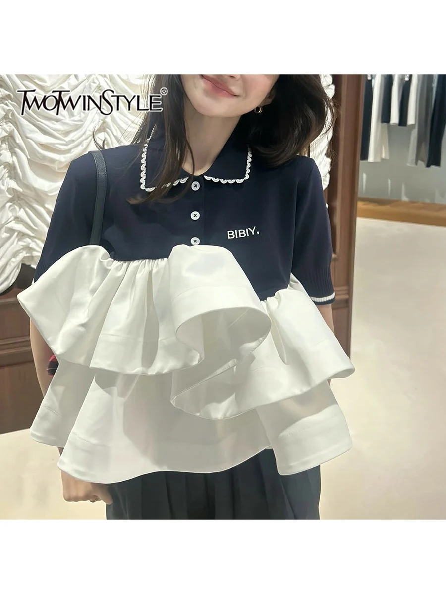 TWOTWINSTYLE хит цвета для похудения футболки с оборками для женщин с лацканами и коротким рукавом с высокой талией темпераментная футболка женская новая
TWOTWINSTYLE хит цвета для похудения футболки с оборками для женщин с лацканами и коротким рукавом с высокой талией темпераментная футболка женская новая