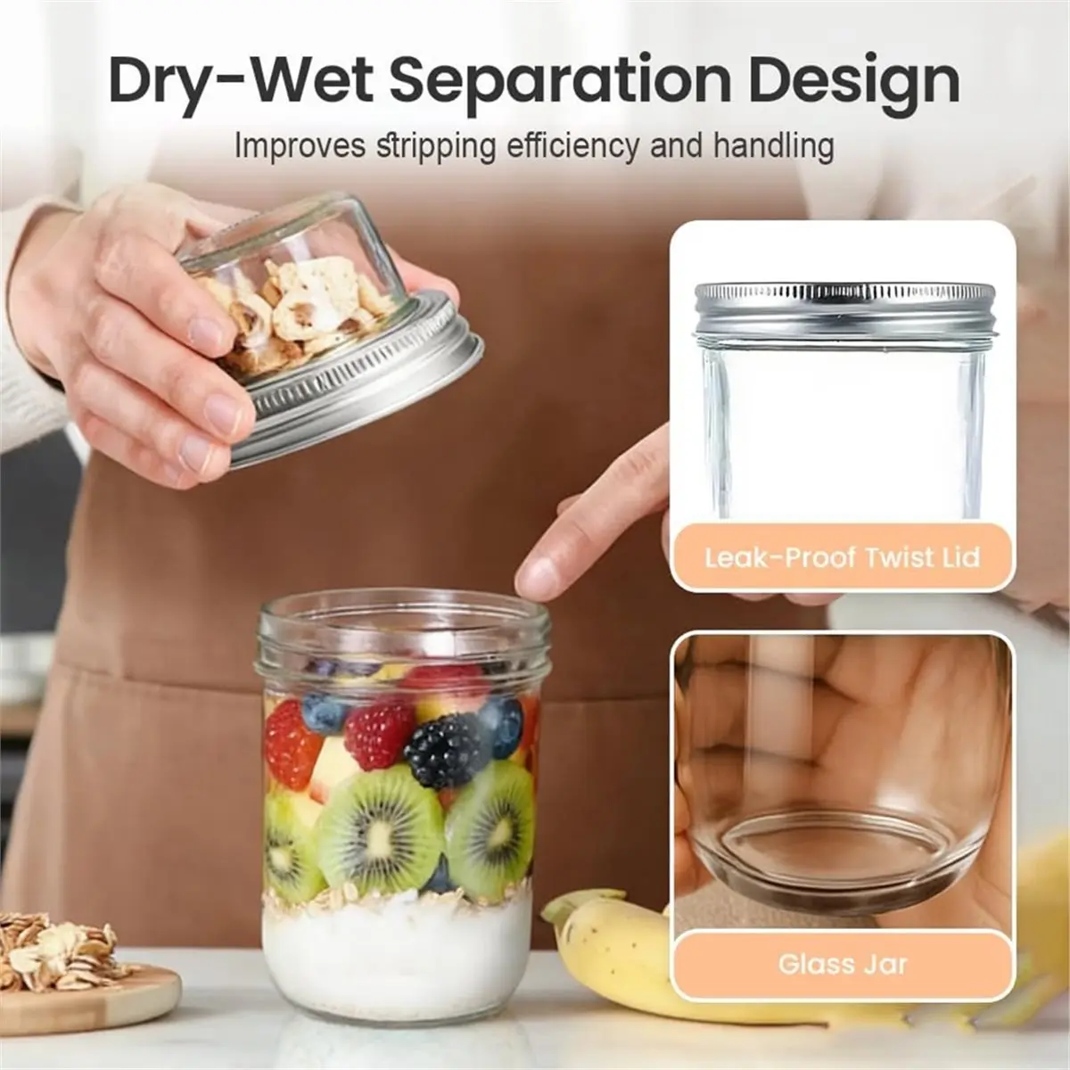 BAAE Overnight Oats Containers with Lids,Dual-Layer Glass Meal Prep with Dry and Wet Separation for Overnight Oats, Salad
BAAE Overnight Oats Containers with Lids,Dual-Layer Glass Meal Prep with Dry and Wet Separation for Overnight Oats, Salad